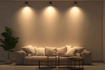Modern living room wall-mounted sconce illuminates the sofa below