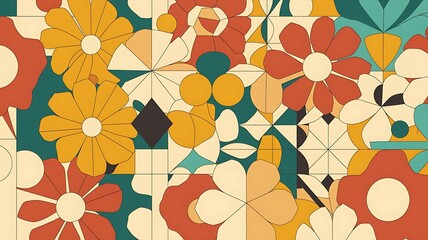 Retro Floral Geometric Pattern,