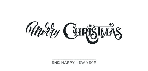 Merry Christmas and Happy New Year hand lettering calligraphy. Vector holiday illustration element. Typographic element for congratulations.