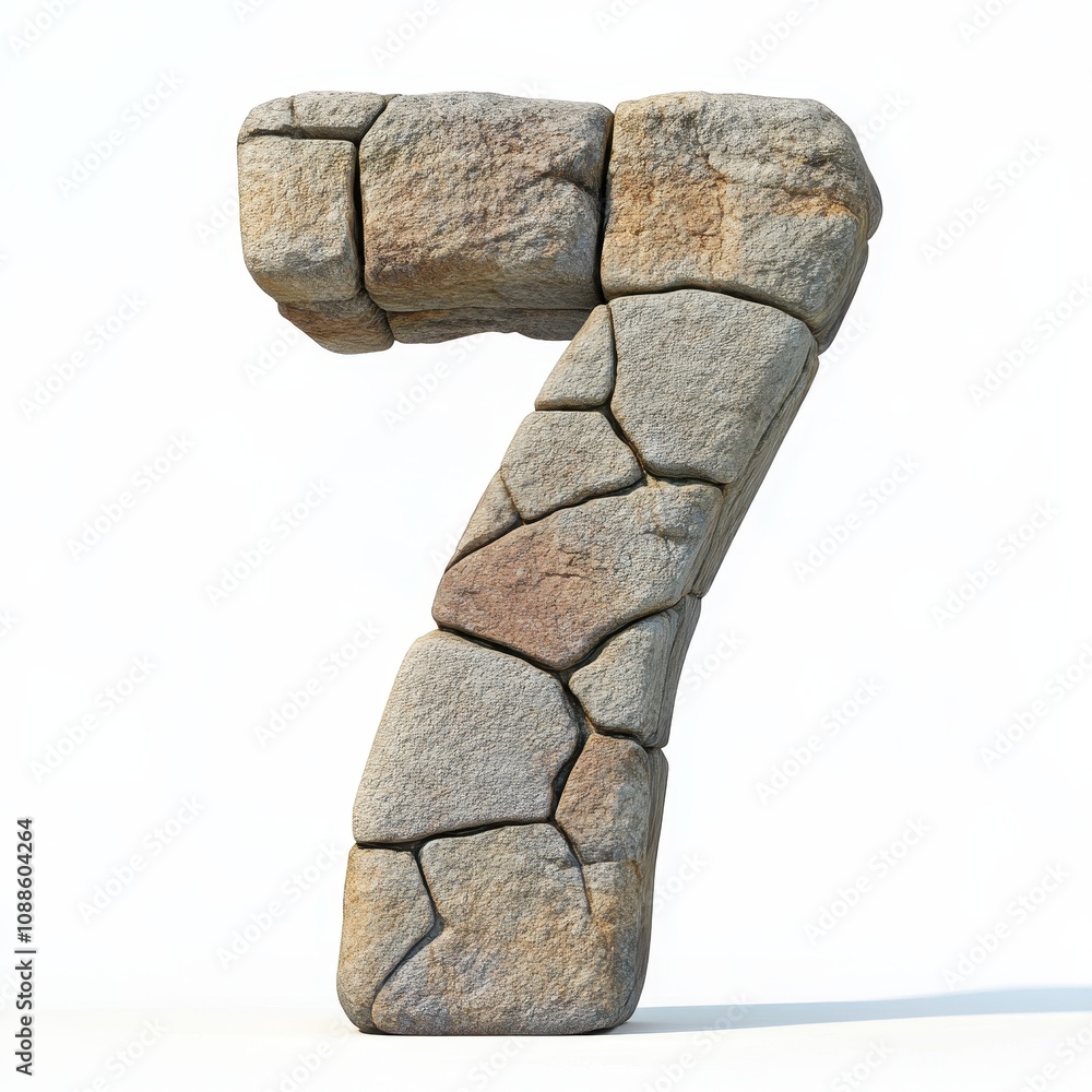 Poster a three-dimensional representation of the number 7 made of textured stone.