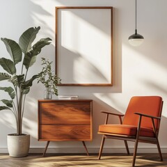 A large framed white picture hangs on a wall
