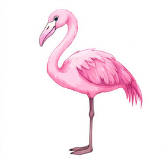 Fototapeta premium Explore the beauty of nature through this vibrant flamingo illustration. On white background