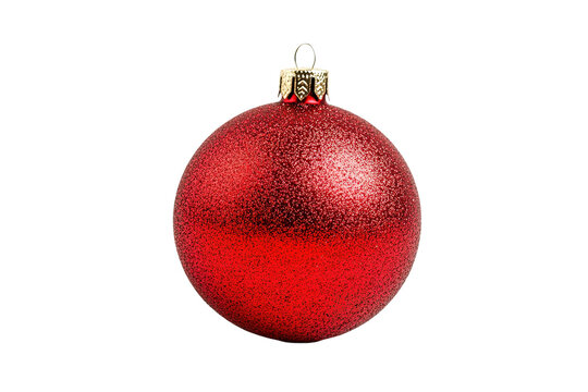 A red ornament with gold trim sits on a white background . on transparent background.