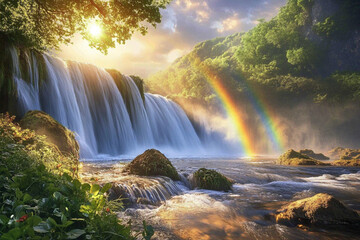waterfall and rainbow