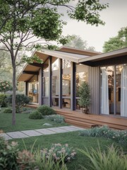 Modern Contemporary Home with Floor-to-Ceiling Windows and Beautiful Landscaping