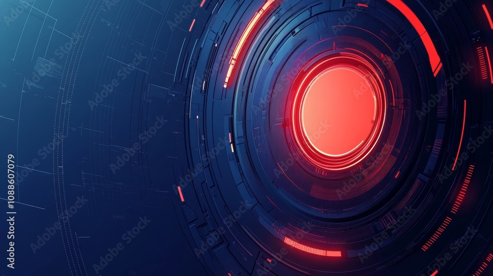 Poster abstract digital design featuring circular patterns and glowing red elements, suggesting technology 