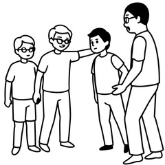 violent guys point at boy in glasses