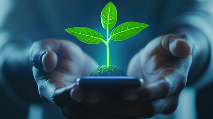 person holding a plant from the phone
