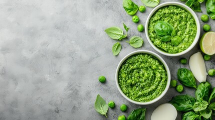 Obraz premium Fresh Spring Pesto Pasta with Peas Event Culinary Delight Kitchen Natural Light Close-Up View Healthy Eating Concept