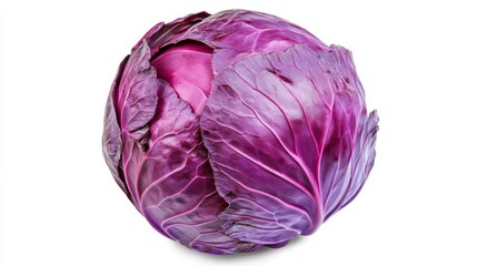 A whole red cabbage with its tightly packed leaves and vibrant purple color, Each cabbage&rsquo;s vibrant color and subtle imperfections captured with precision