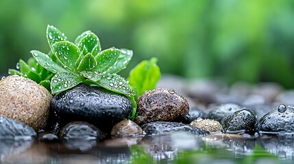 Natural serenity succulent plants on stones garden macro photography tranquil environment nature concept
