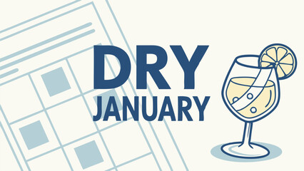 Dry january concept design with wine glass and calendar for alcohol-free lifestyle promotion