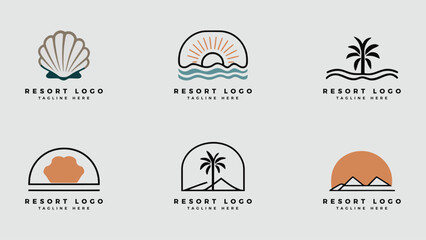 Collection of modern minimalist resort logo design, oasis beach resort vector illustration 