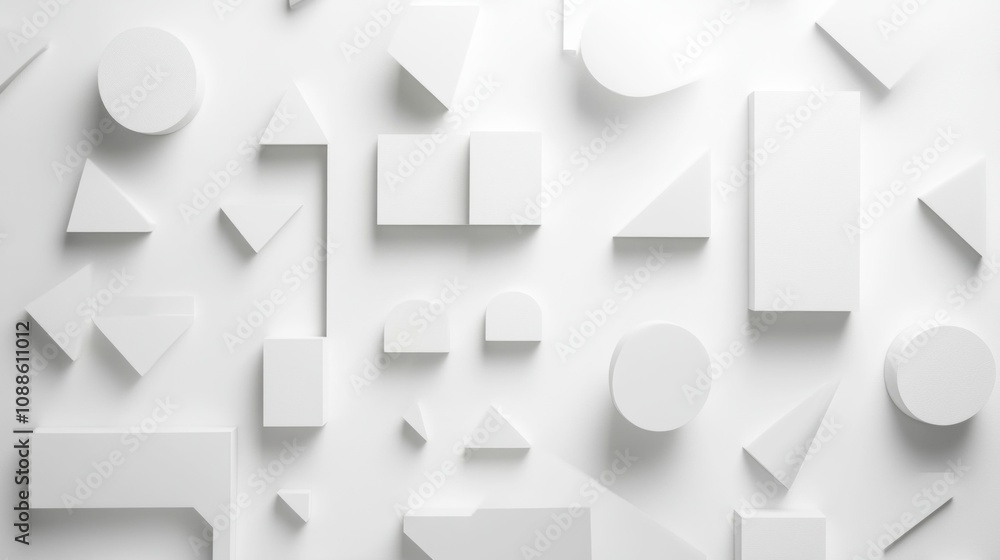 Poster abstract geometric shapes displayed on a clean white background, featuring various forms like circle