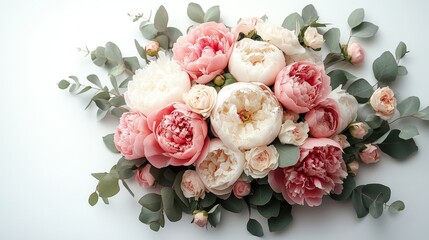 A bouquet of flowers with pink and white flowers and green leaves