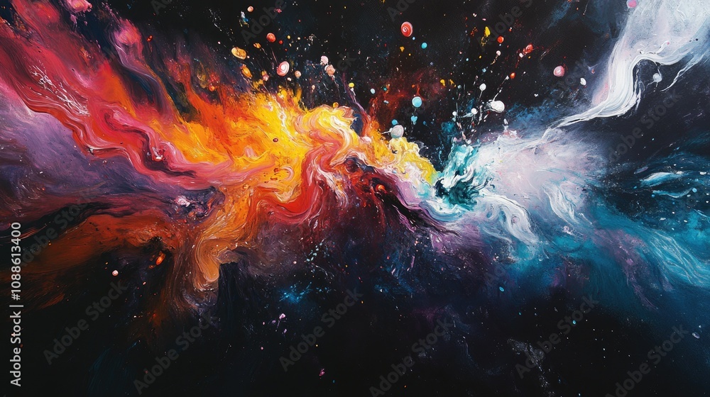 Aufkleber a captivating splash of multicolored liquid, frozen in time to highlight the fluid motion and striki