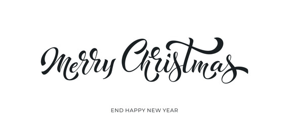 Merry Christmas and Happy New Year hand lettering calligraphy. Vector holiday illustration element. Typographic element for congratulations.