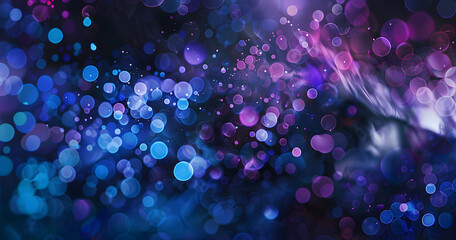 A combination of purple and blue hues in lively bokeh lights forms a luxurious abstract backdrop, ideal for artistic and celebratory endeavors with an enchanting and magical ambiance