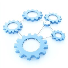 Focused business strategy, abstract gears and interlocking pathways, futuristic 3D illustration