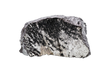 Closeup natural rough elite Shungite stone on white background. Earth minerals contain high specifically carbon (fullerenes) atom. (selective focus, shallow DOF)