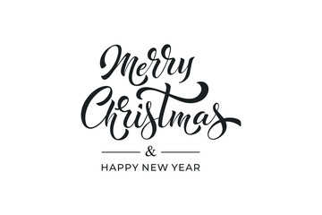 Merry Christmas and Happy New Year hand lettering calligraphy. Vector holiday illustration element. Typographic element for congratulations.