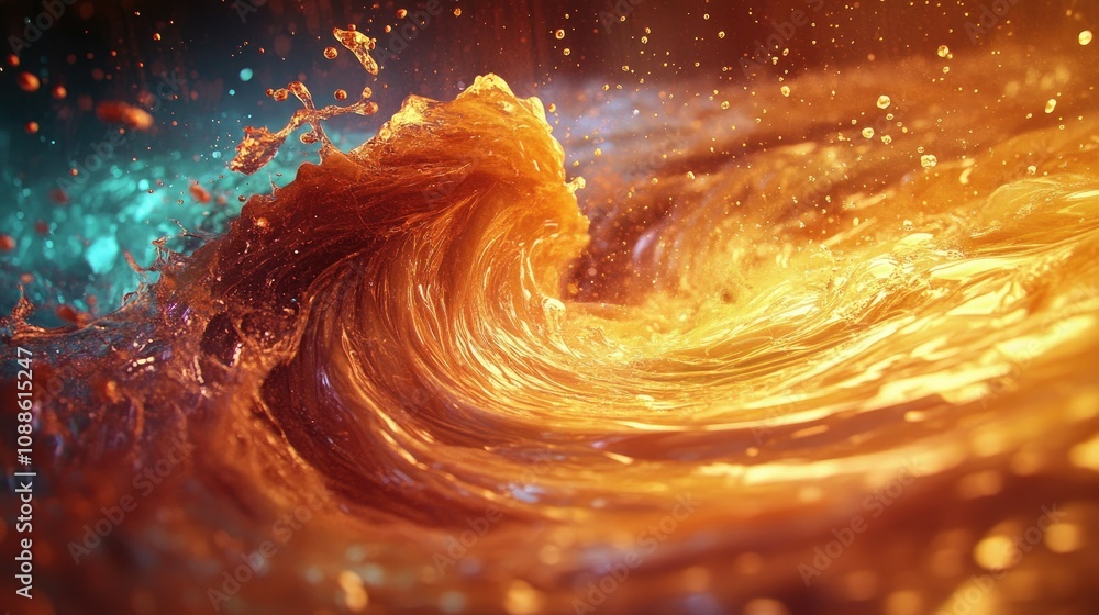 Poster a mesmerizing splash of vibrant liquid art, with swirling colors and intricate details of viscosity 