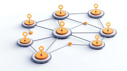 Focused business strategy, abstract gears and interlocking pathways, futuristic 3D illustration