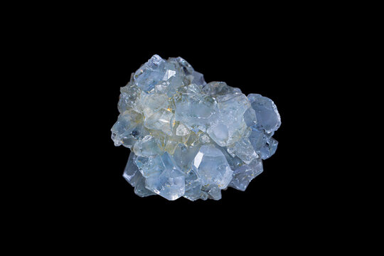 Natural rough Celestine (celestite) crystal cluster on dark background. Sulfate group minerals ore contain Strontium element. (selective focus)