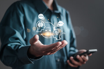 Justice and laws concept. AI ethics or AI law, developing AI codes of ethics. Compliance,...