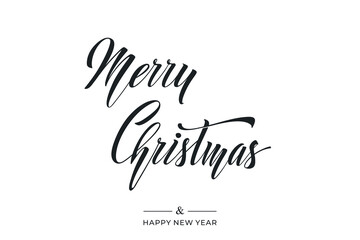 Merry Christmas and Happy New Year hand lettering calligraphy. Vector holiday illustration element. Typographic element for congratulations.