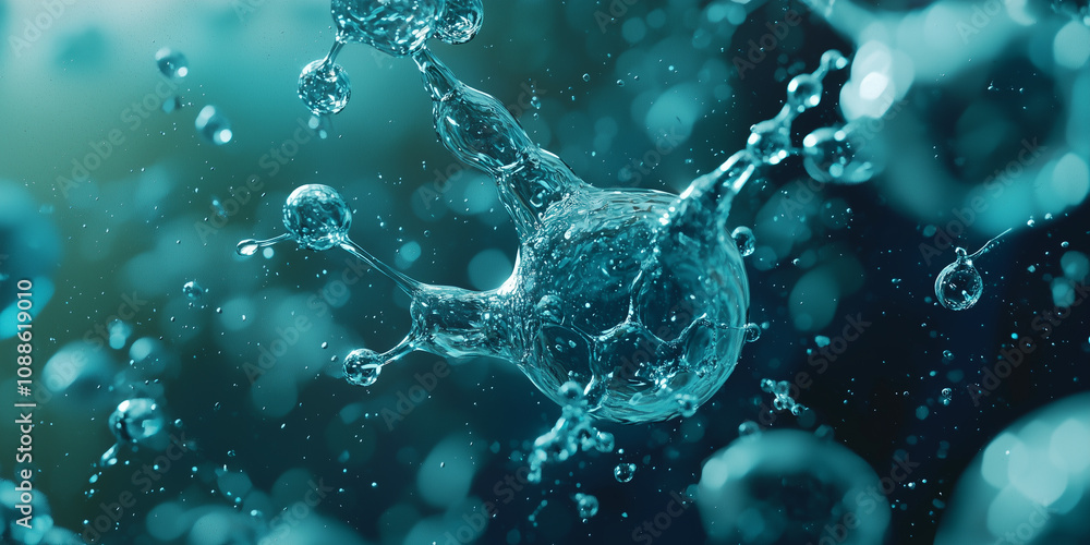 Poster close up of water molecules in motion, representing dynamic nature of liquid. image captures fluidit