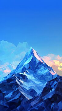 Abstract Low Poly Mountain Peak with Blue Sky