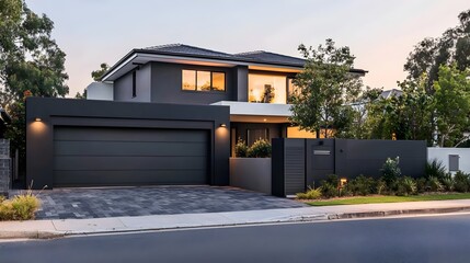 Anthracite panel fence with modern sliding gate