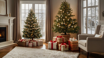 christmas tree with gifts, ai generated