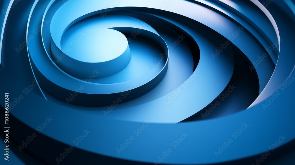 Poster a swirling pattern of blue shapes creating a dynamic, abstract design.