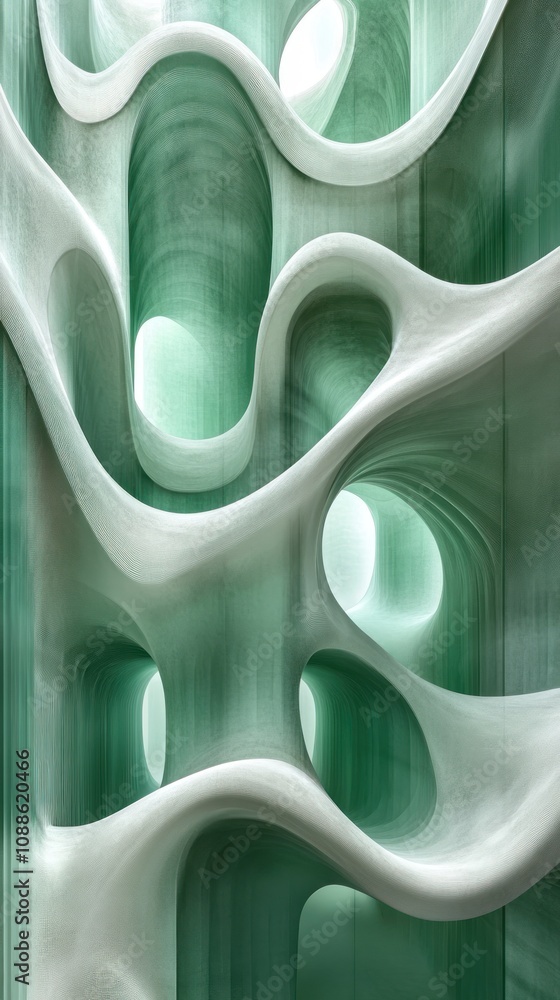 Poster abstract design featuring flowing shapes and translucent elements.