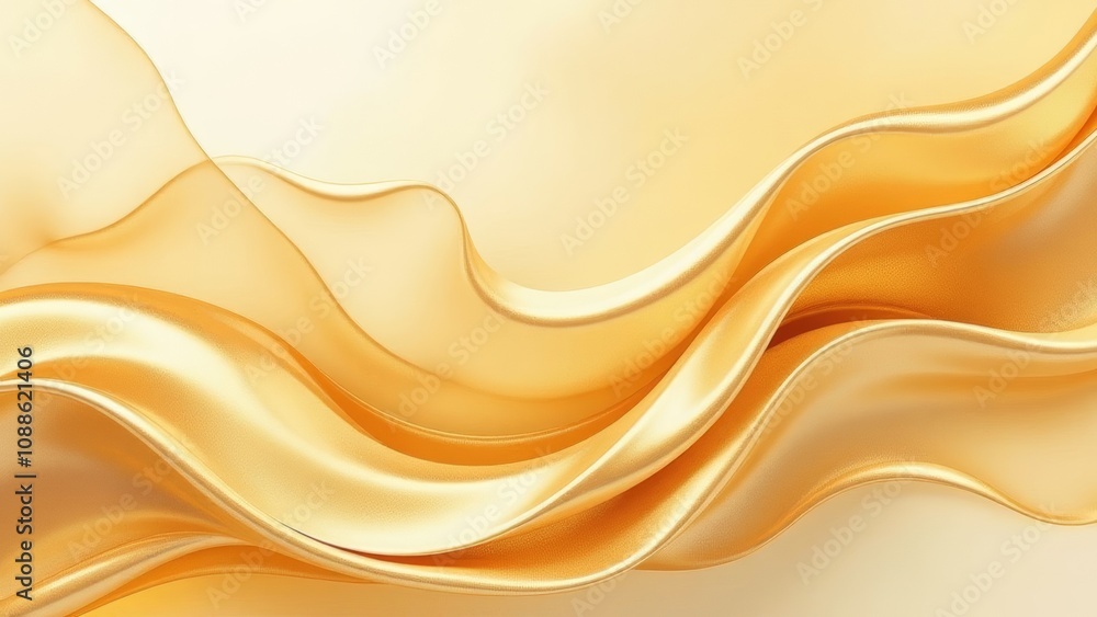 Poster flowing golden silk fabric waves creating a luxurious abstract background