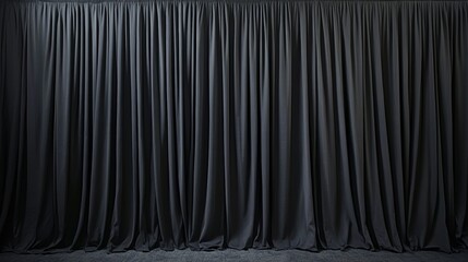 Dark Grey Stage Curtain Closed, Background For Dramatic Presentation Or Performance Space.