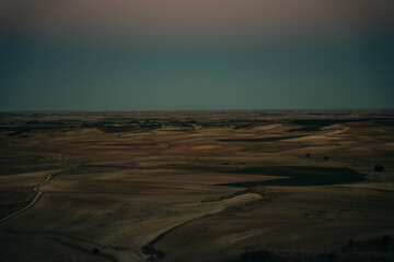 The Camino de Santiago during sunrise in Navarra, Spain