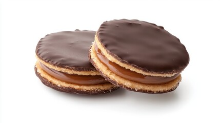 Deliciously Indulgent Chocolate-Covered Caramel Sandwich Cookies with a Crisp Wafer Base for Sweet Treat Lovers and Dessert Enthusiasts