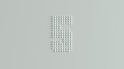 White braille number 5 five style spheres raised embossed raised dots pattern symbol 3d illustration render