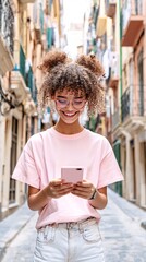 A teenage girl smiling as she deletes a hateful comment from her social media account, demonstrating empowerment