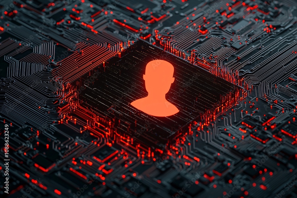 Poster a symbolic image showing a firewall protecting a user s profile picture, representing technological 