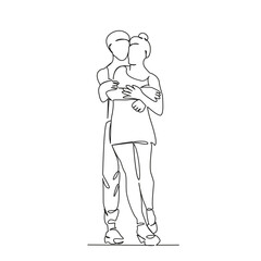 One continuous single drawing line art flat doodle guy hugging girl, love, relationship, groom and bride, connection. Isolated image hand draw contour on a white background, hand drawn, not AI