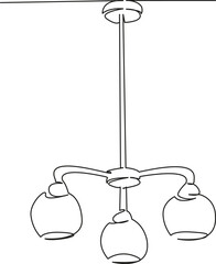 One continuous single drawing line art flat doodle chandelier, chandelier on the ceiling, lighting, bright light evening light. Isolated image hand draw contour on a white background, hand drawn, not 