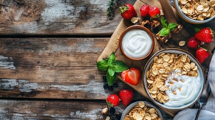 Delicious and Healthy Breakfast with Cereal, Yogurt, and Berries