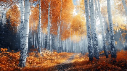 Autumn Birch Forest Path