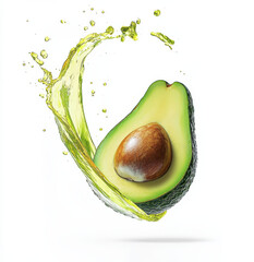 Fresh avocado with splash of oil, showcasing its vibrant color and texture