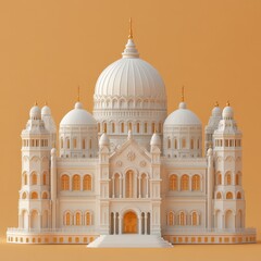 Exquisite Architectural Masterpiece: Magnificent Domed Palace against a Warm Ochre Background