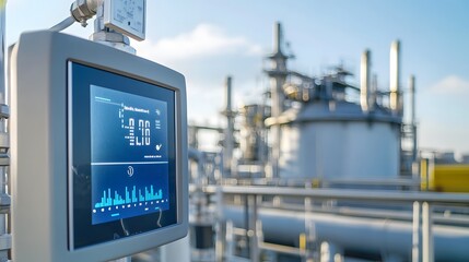 Air quality monitoring station in urban environment, measuring pollution levels to ensure public health and environmental safety.